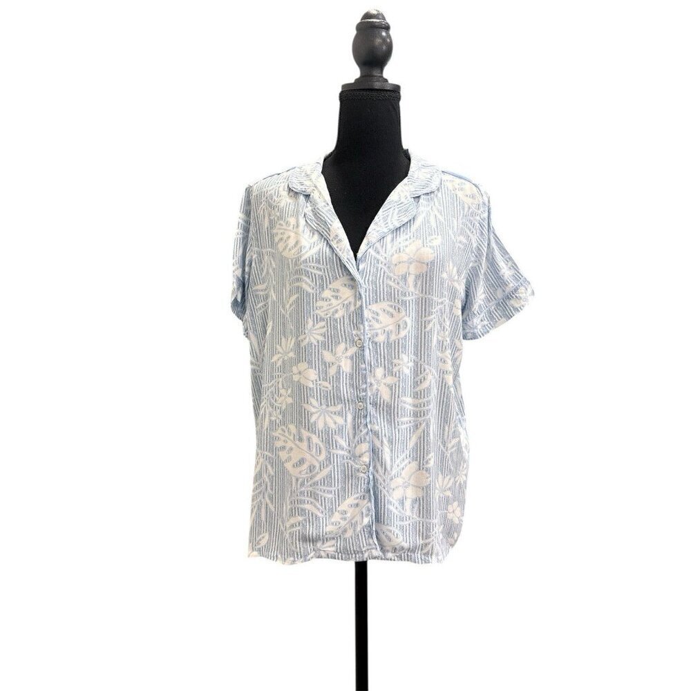 Tommy Bahama Sleepwear Shirt Womens Medium Tropical Floral Pajama Blue & White
